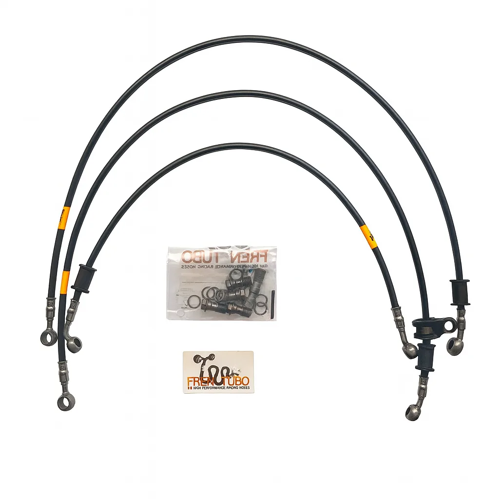 Спортни спирачни маркучи Fren Tubo „Type 1“ за Yamaha FZ1– Black Sleeve, Steel Fittings