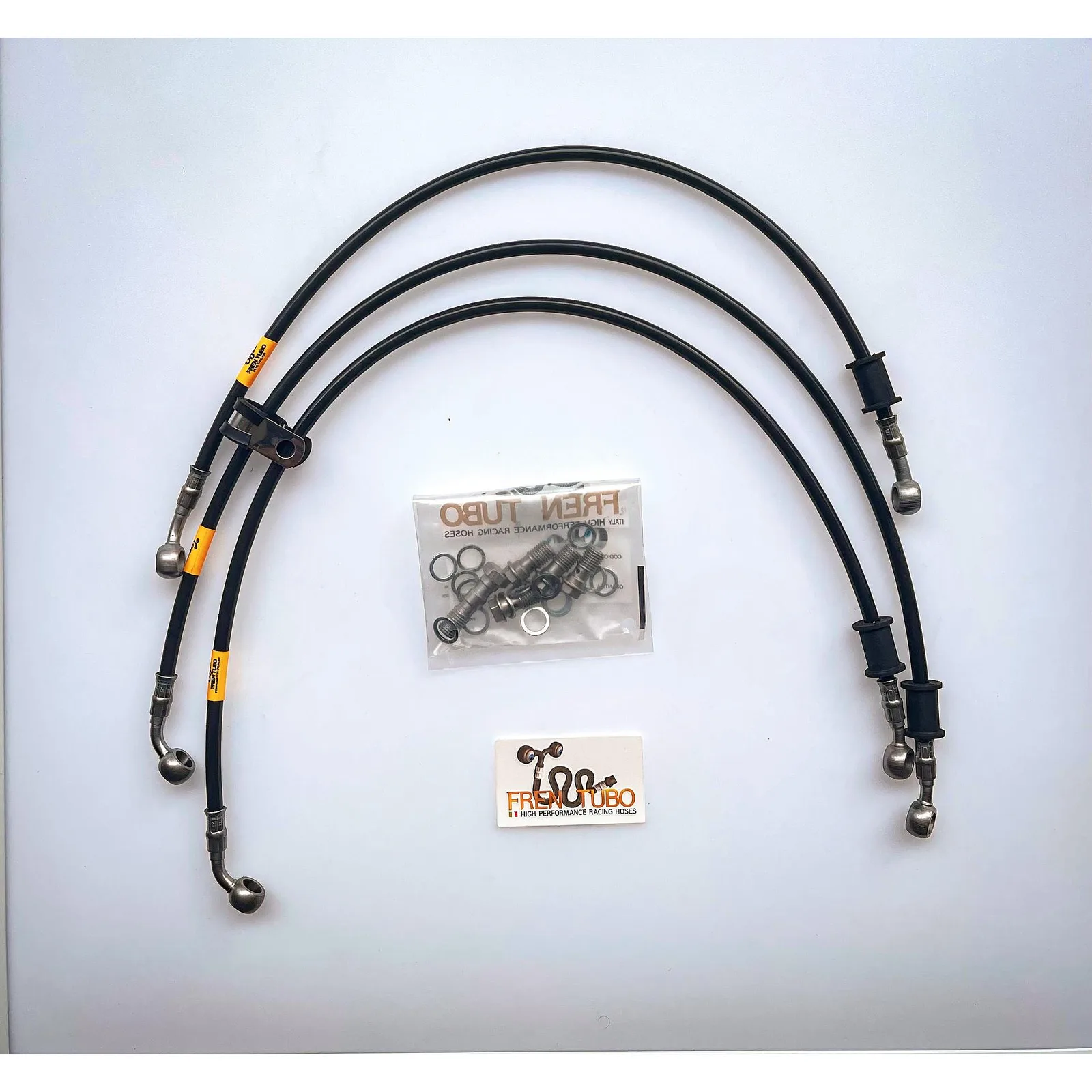 Спортни спирачни маркучи Fren Tubo „Type 1“ за Suzuki GSXR 1000 2009-2011 – Black Sleeve, Steel Fittings (Direct версия)