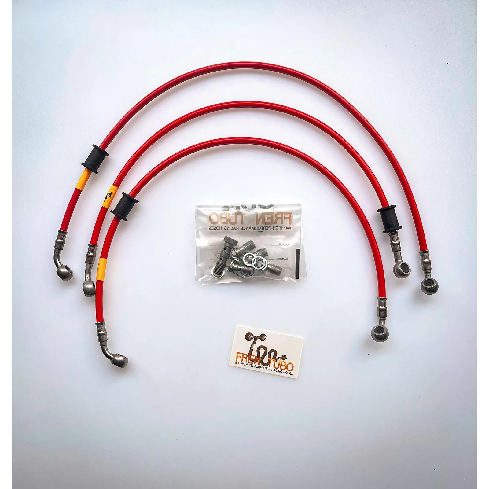 Спортни спирачни маркучи Fren Tubo „Type 1“ за Suzuki GSXR 1000 2012-2016 – Red Sleeve, Steel Fittings (Direct версия)