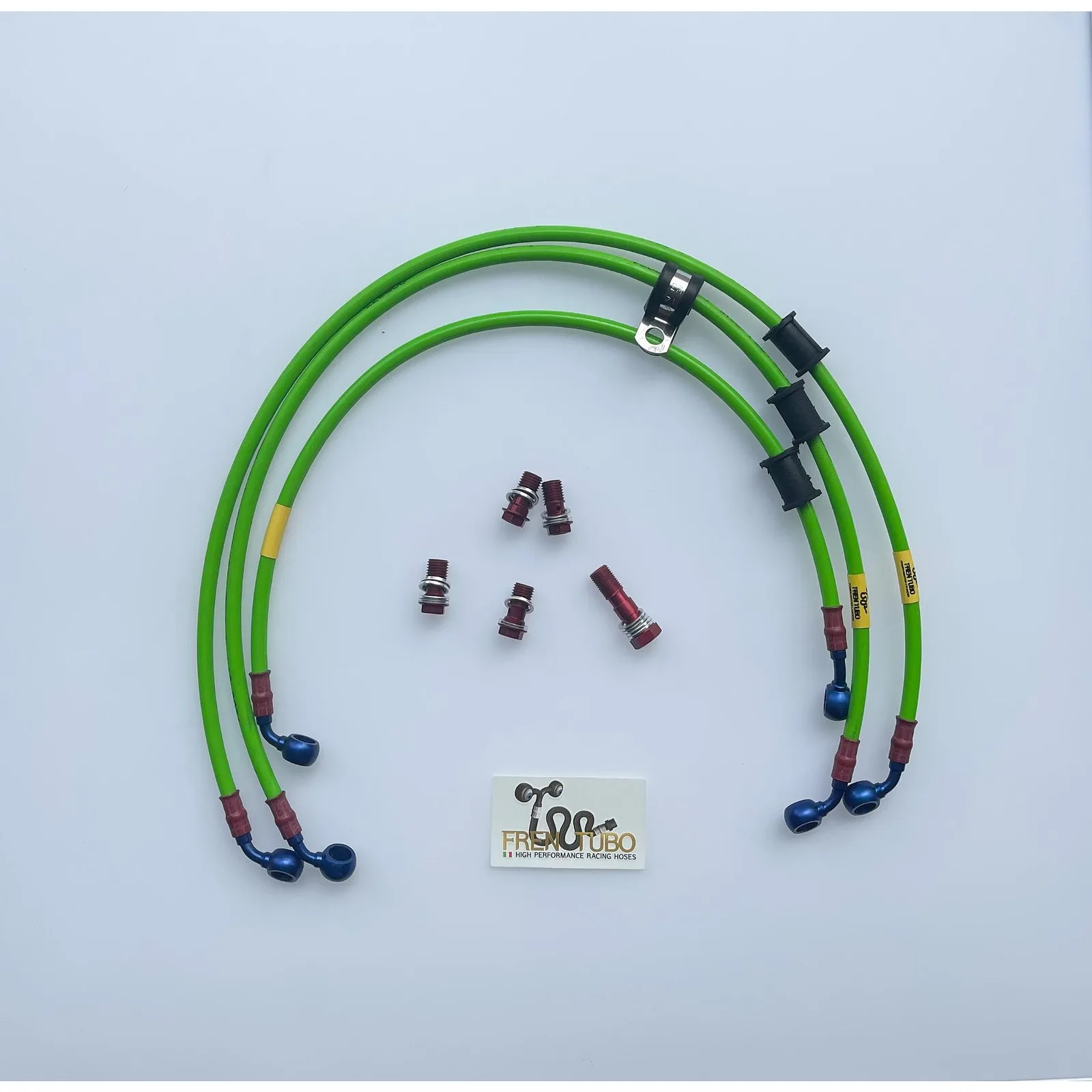 Спортни спирачни маркучи Fren Tubo „Type 2“ за Kawasaki ZX-10R (11-15) – Green Sleeve, Aluminum Fittings