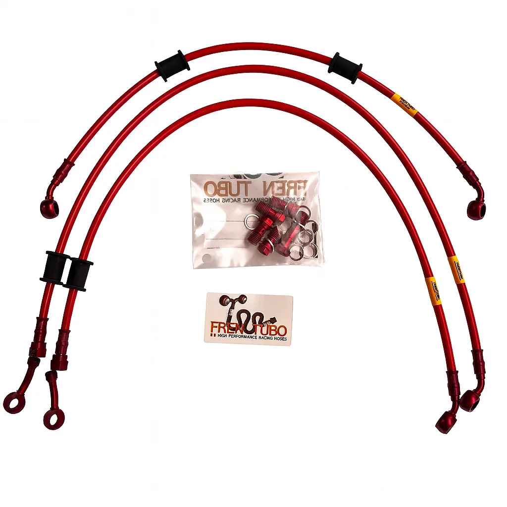 Спортни спирачни маркучи Fren Tubo „Type 2“ за Honda CBR1000RR 2008-2013 (без ABS) – Red Sleeve, Red Fittings (Direct версия)