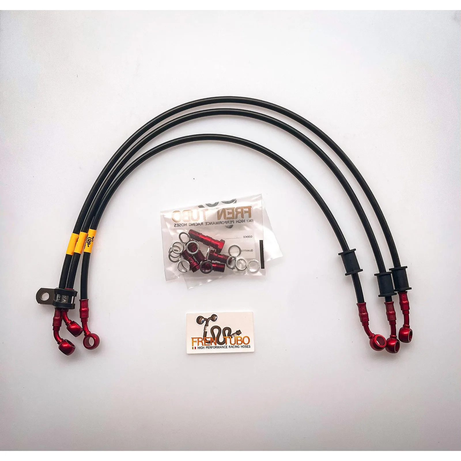 Спортни спирачни маркучи Fren Tubo „Type 2“ за Suzuki GSXR 1000 2007-2008 – Black Sleeve, Red Fittings (Direct версия)