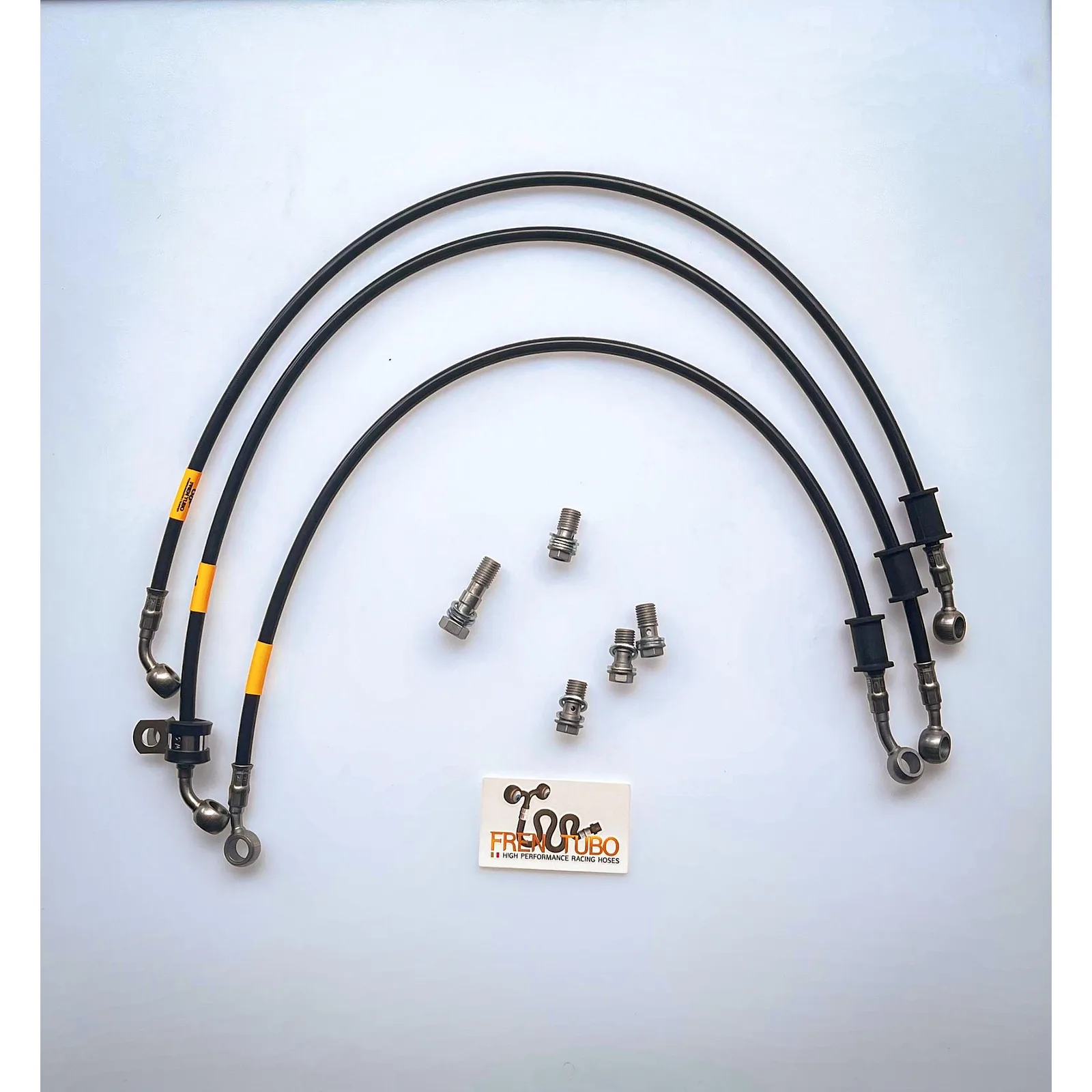 Спортни спирачни маркучи Fren Tubo „Type 1“ за Suzuki GSXR 1000 2007-2008 – Black Sleeve, Steel Fittings (Direct версия)