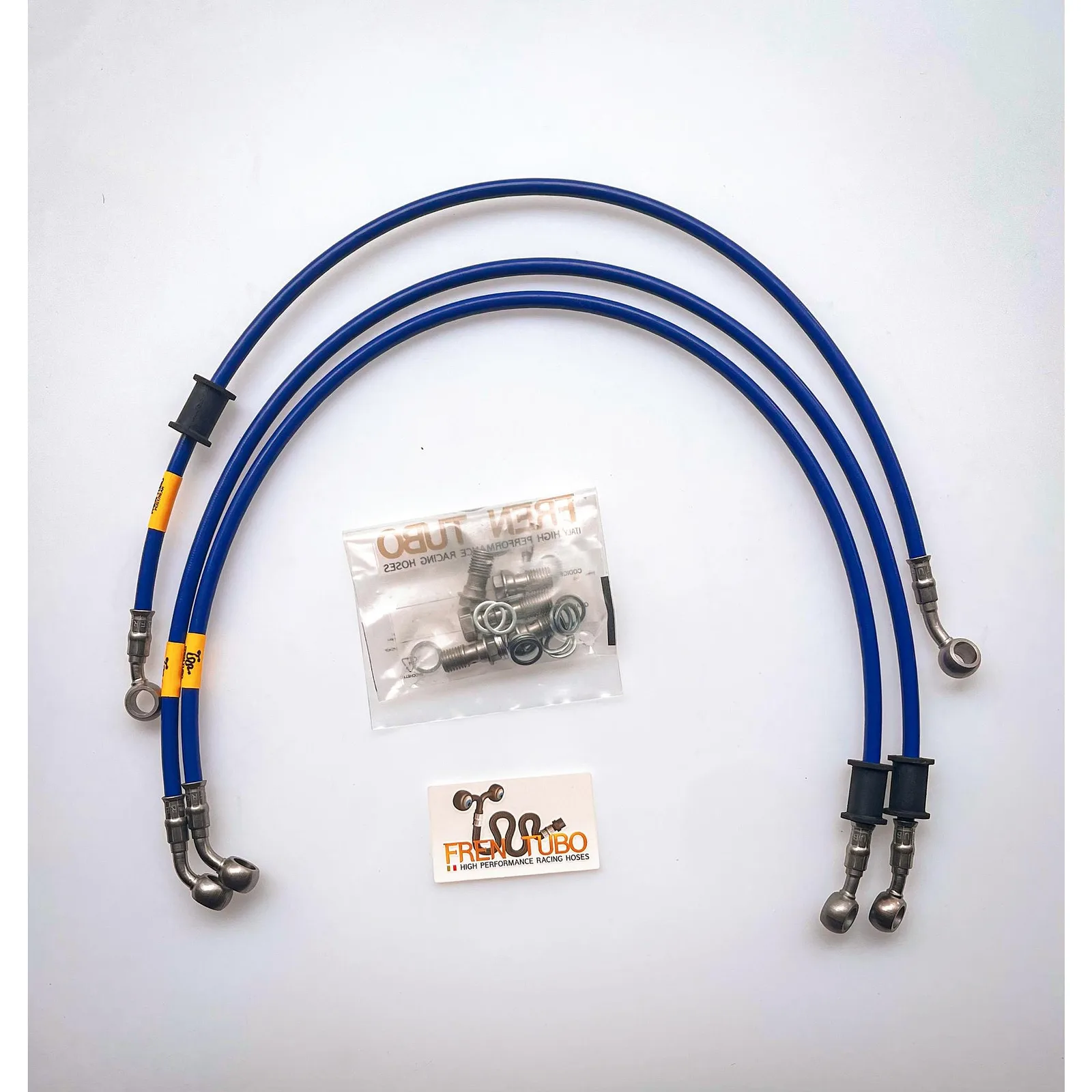 Спортни спирачни маркучи Fren Tubo „Type 1“ за Suzuki GSXR 1000 2007-2008 – Blue Sleeve, Steel Fittings (Direct версия)