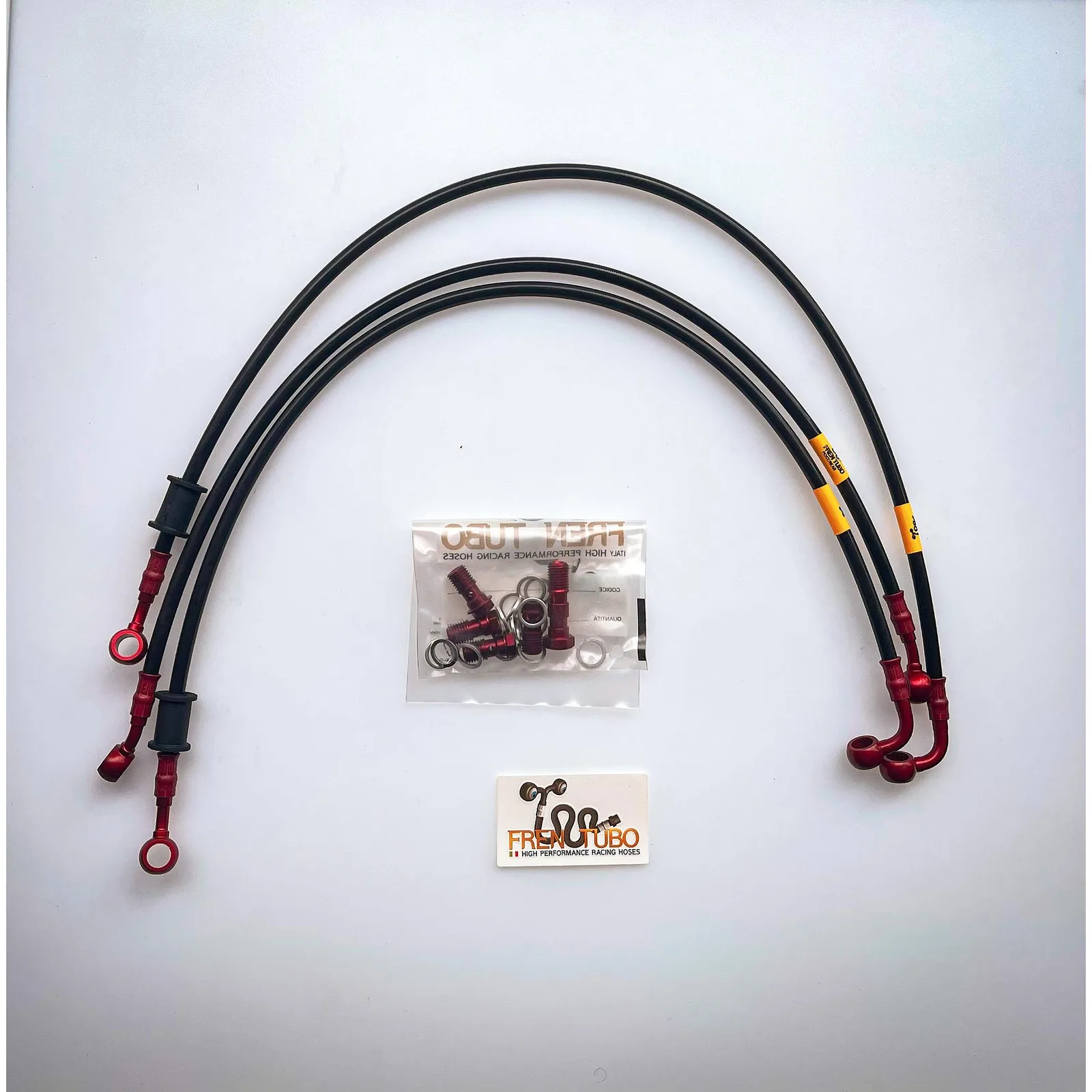 Спортни спирачни маркучи Fren Tubo „Type 2“ за Suzuki GSXR 600/750 2006-2010 – Black Sleeve, Red Fittings (Direct версия)