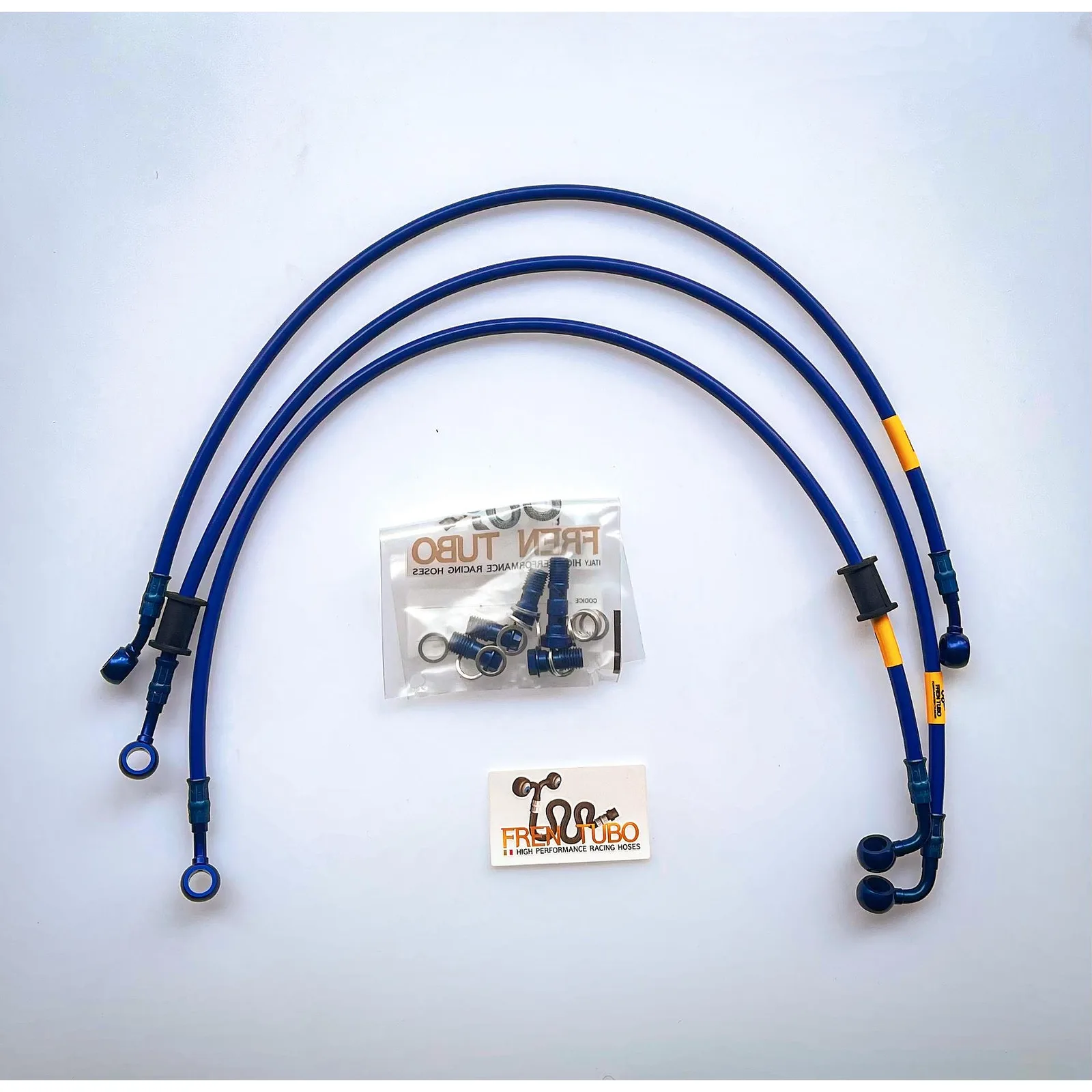 Спортни спирачни маркучи Fren Tubo „Type 2“ за Suzuki GSXR 600/750 2006-2010 – Blue Sleeve, Blue Fittings (Direct версия)