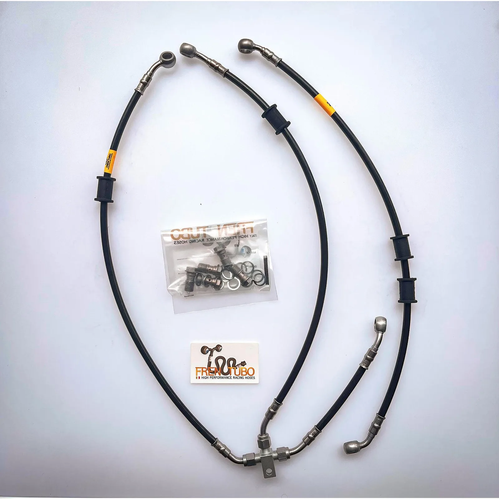 Спортни спирачни маркучи Fren Tubo „Type 1“ за Honda CBR1000RR 2014–2016 (без ABS) – Black Sleeve, Steel Fittings