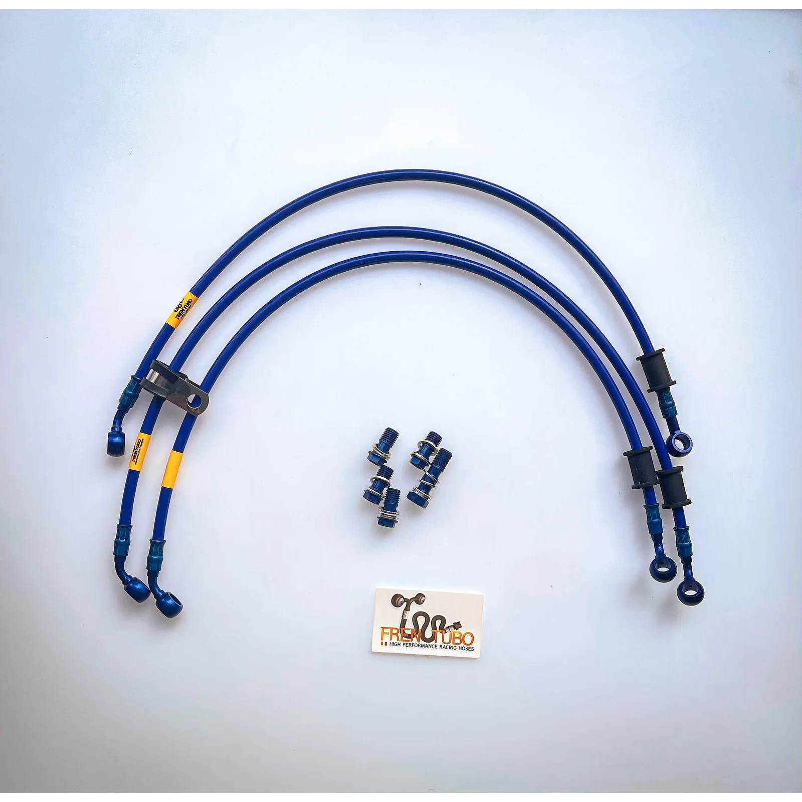 Спортни спирачни маркучи Fren Tubo „Type 2“ за Suzuki GSXR 1000 (2012-2016) – Blue Sleeve, Blue Fittings (Direct версия)