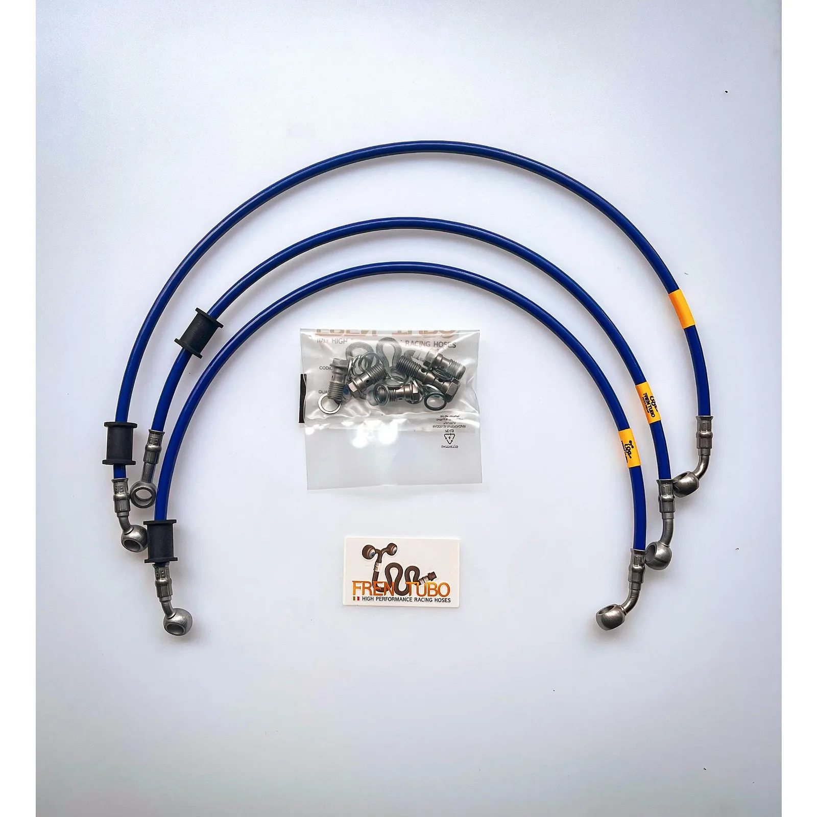 Спортни спирачни маркучи Fren Tubo „Type 1“ за Suzuki GSXR 1000 2012-2016 – Blue Sleeve, Steel Fittings (Direct версия)