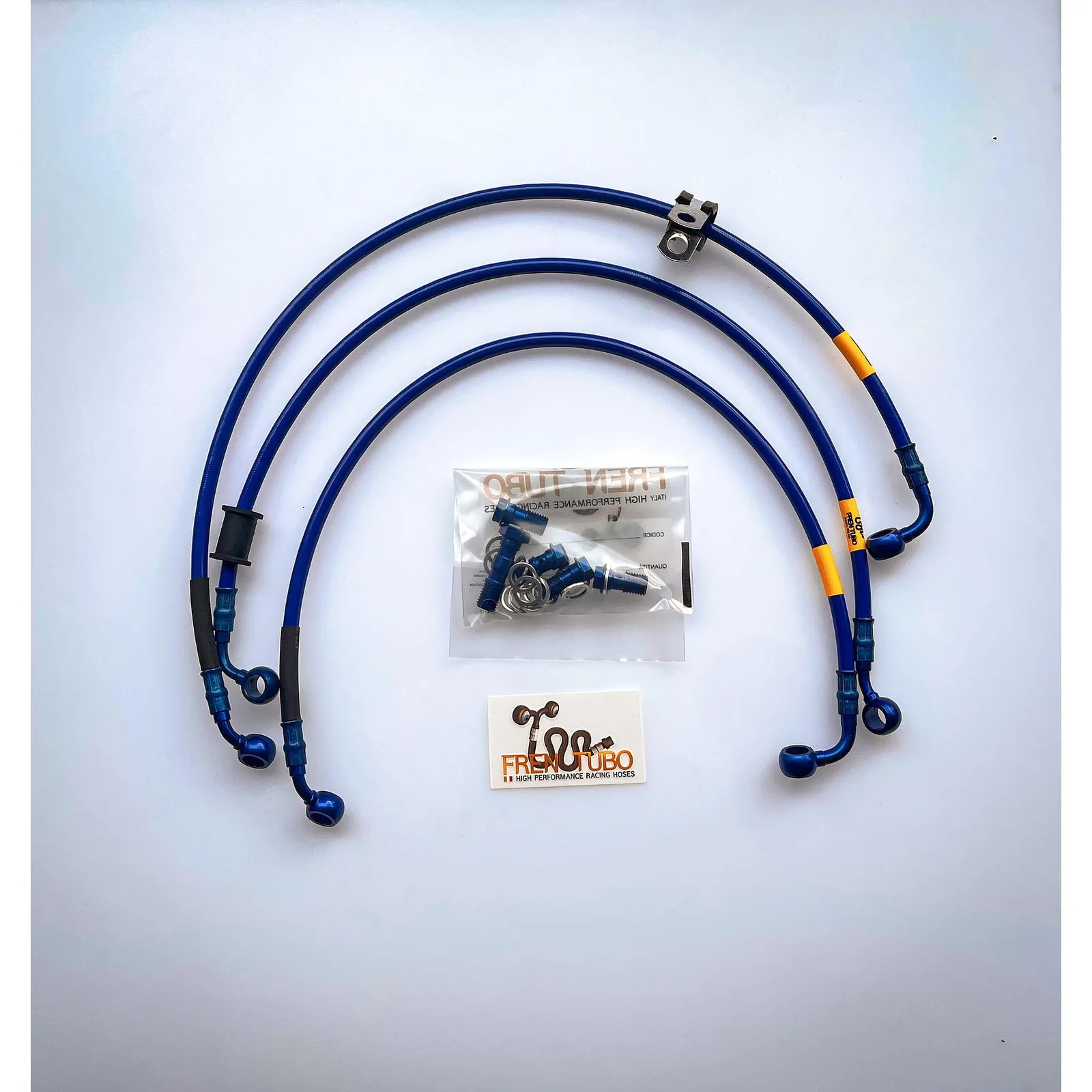 Спортни спирачни маркучи Fren Tubo „Type 2“ за Suzuki GSXR 600/750 2011-2013 – Blue Sleeve, Blue Fittings (Direct версия)