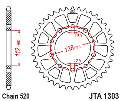 Заден алуминиев пиньон JTA1303 – 43 зъба (черен)