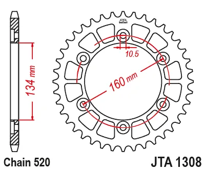 Заден алуминиев пиньон JTA1308 – 45 зъба (черен)