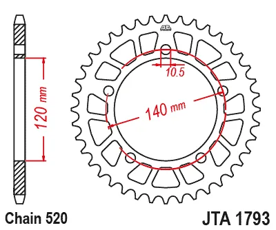 Заден алуминиев пиньон JTA1793 – 42 зъба (черен)