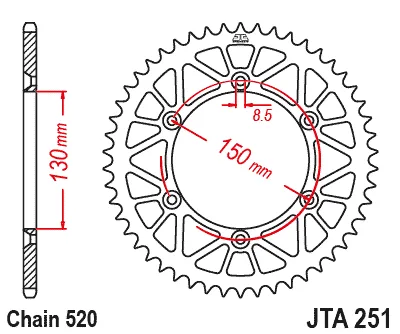 Заден алуминиев пиньон JTA251 – 50 зъба (син)