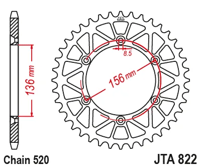 Заден алуминиев пиньон JTA822 – 52 зъба (черен)