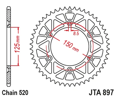 Заден алуминиев пиньон JTA897 – 49 зъба (червен)